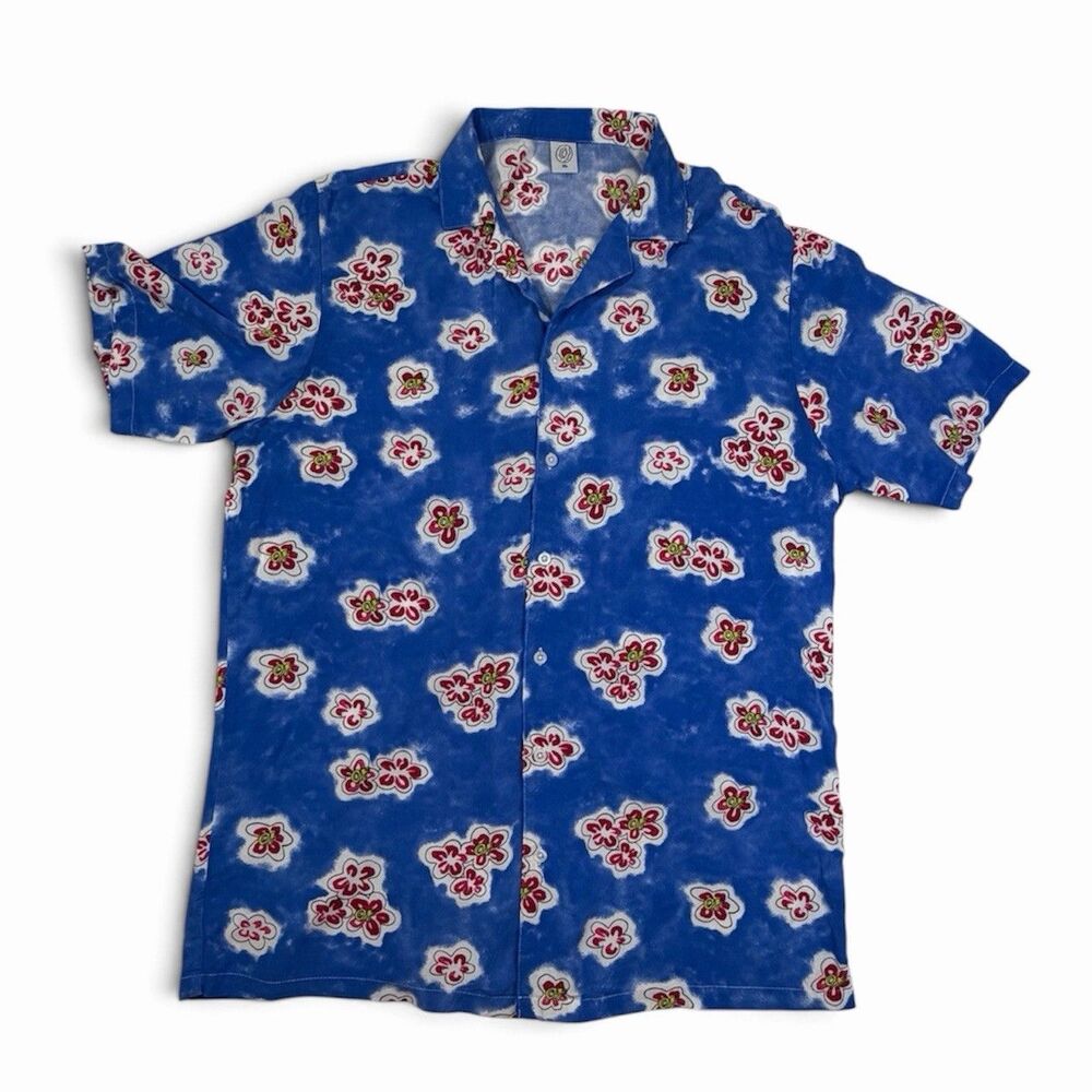 Odd Future Button Up Shirt Men’s X-Large Blue Flower Pattern Hawaiian Style